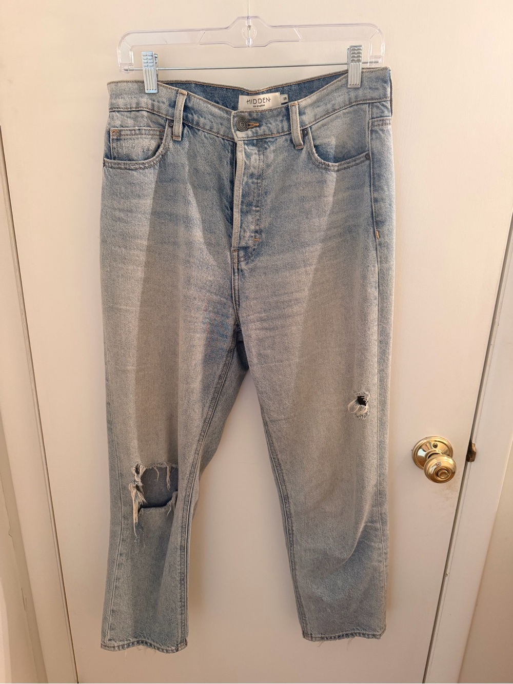 Hidden Jeans Women's Straight Leg Distressed Jeans - Light Blue